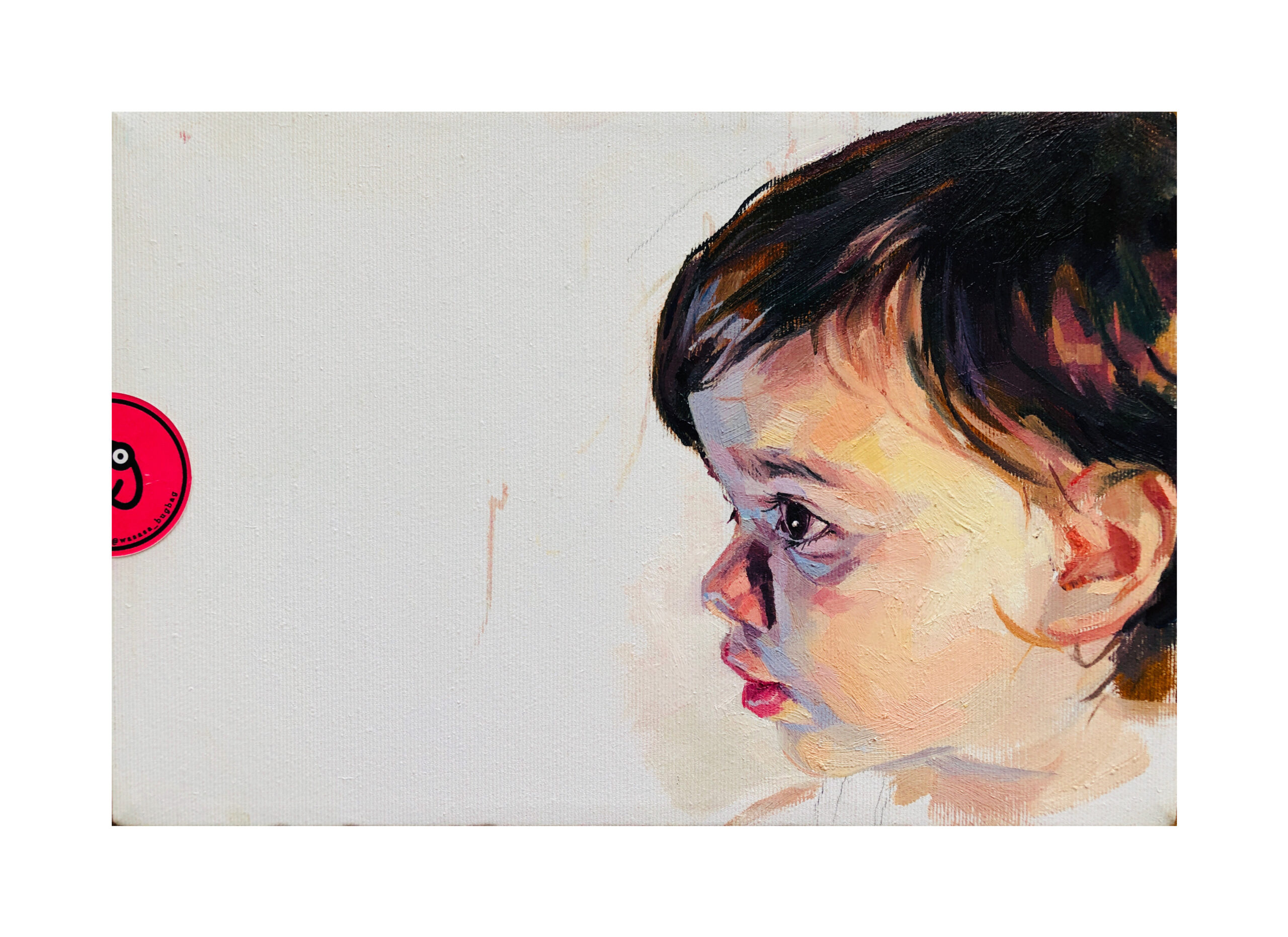 Profile of a child’s face looking right, painted with loose warm-toned brushstrokes.
